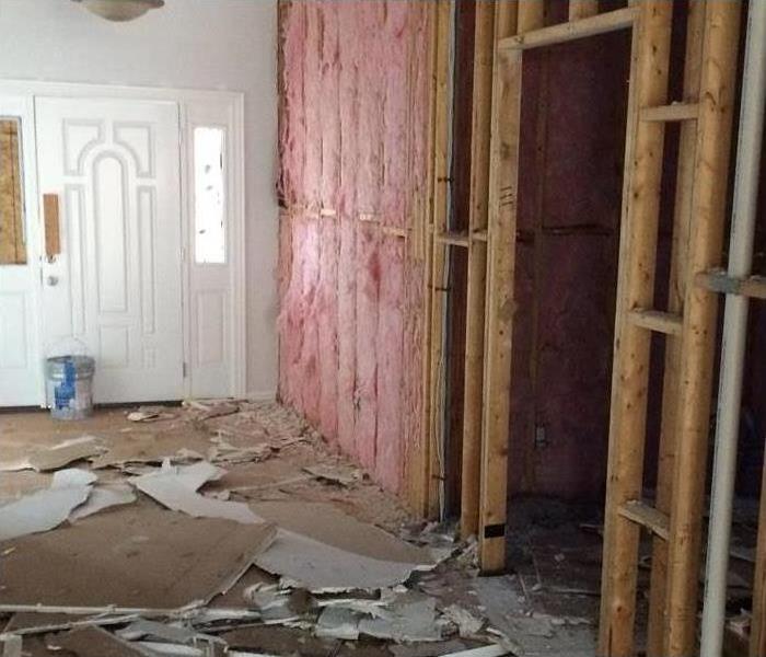 Structure of a home, drywall removal from a home due to fire loss in a home.
